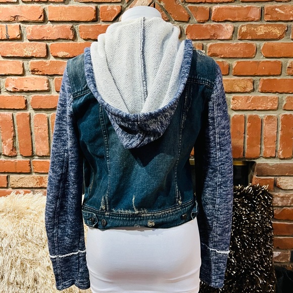 FREE PEOPLE Distressed Sweater Jean Jacket - Picture 2 of 11